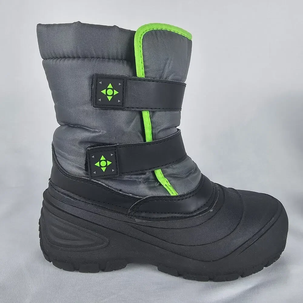 Wonder Nation Boys Winter Snow Boots Gray Neon Green Youth Size 2 Waterproof